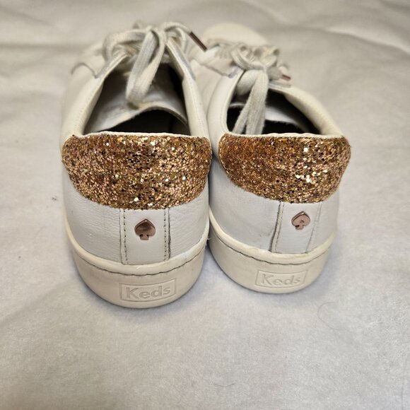 Keds For Kate‎ Spade White Leather Sneakers Shoes Rose Gold Glitter Women's Size - Picture 6 of 8